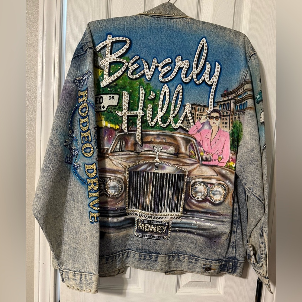 Vintage Tony Alamo Airbrushed Beverly Hills Graphic Denim Jacket size L